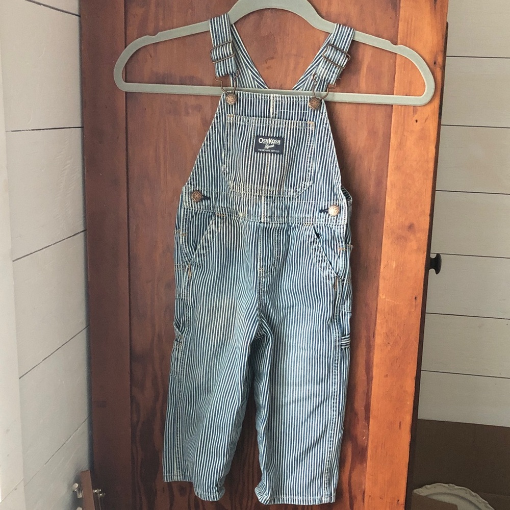 Vintage OshKos Blue and White Pinstriped Denim Overalls